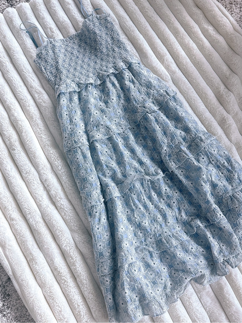 Women’s Light Blue Eyelet Tiered Sundress